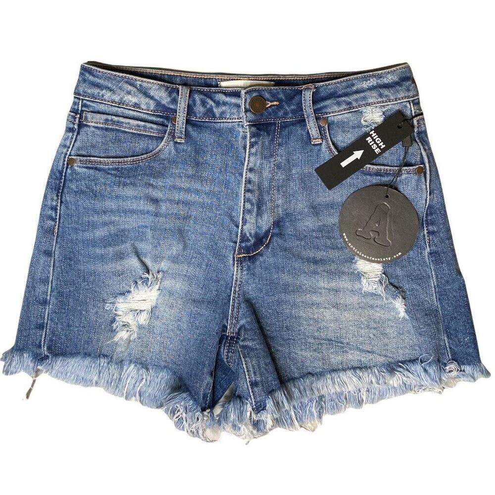 NWT Article of Society Distressed High Rise Denim Shorts Sz 25 Frayed 3" Inseam